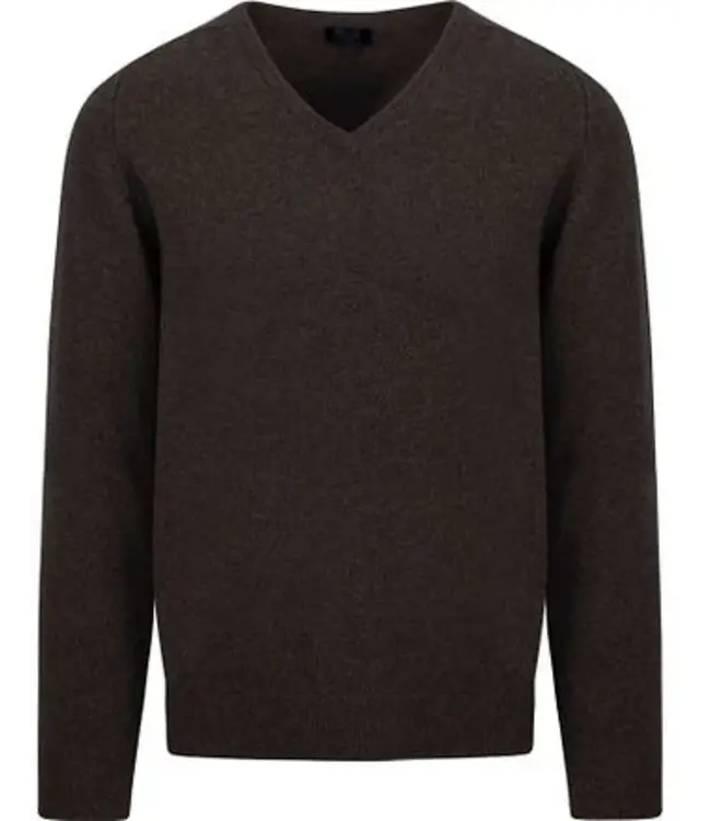 Lamswollen trui met V-hals dutch fit - Cocoa