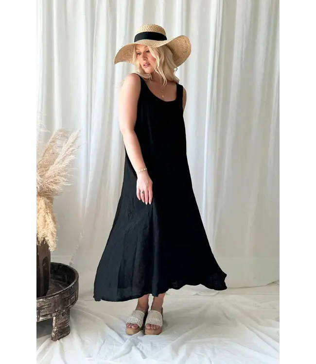 Maddalena linnen jurk - Zwart