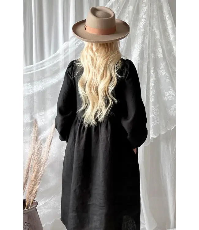 Lovely autumn linnen jurk - Zwart