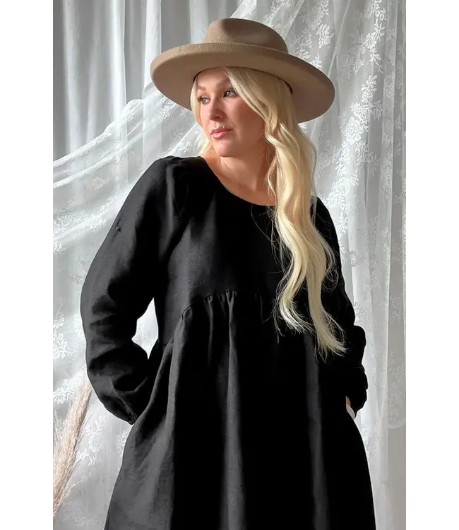Lovely autumn linnen jurk - Zwart