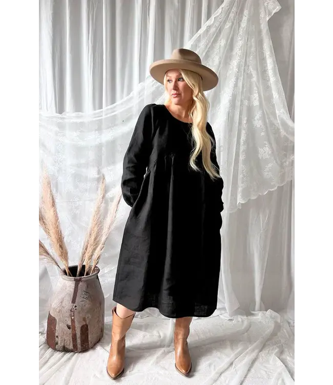 Lovely autumn linnen jurk - Zwart