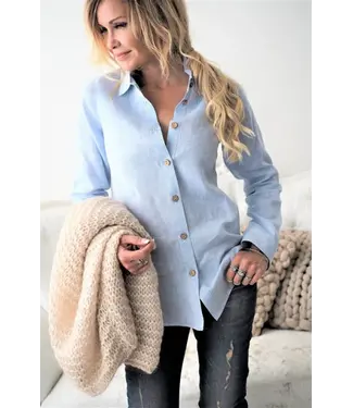 Bypias Boyfriend  linnen blouse - Blauw