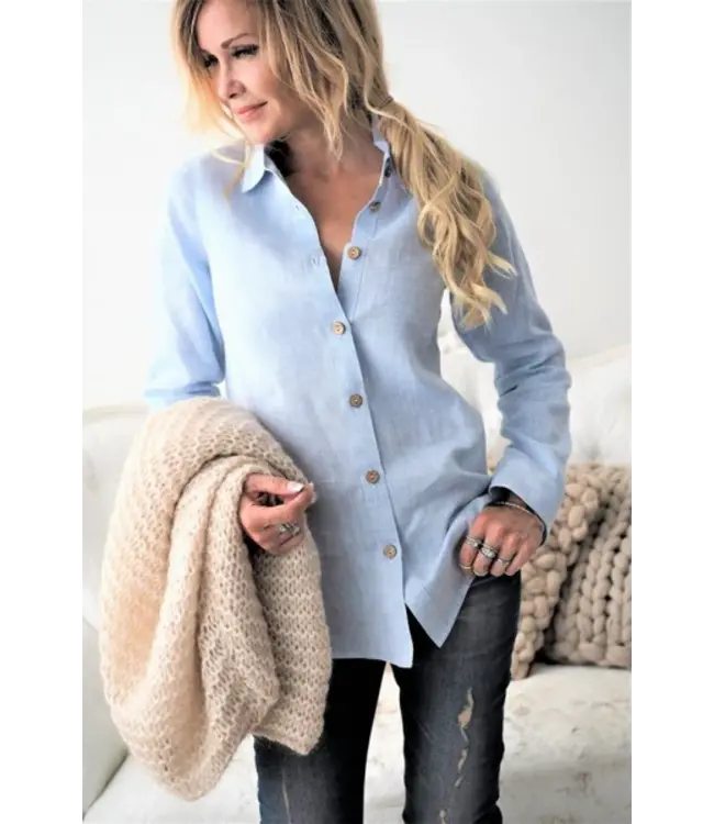 Boyfriend linnen blouse - Blauw