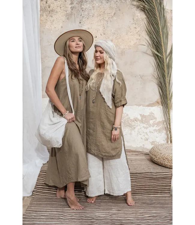 Maddalena linnen jurk - Camel