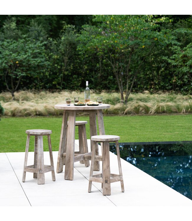 Barkruk Alex - teak natural grey -Ø34 X H65 CM