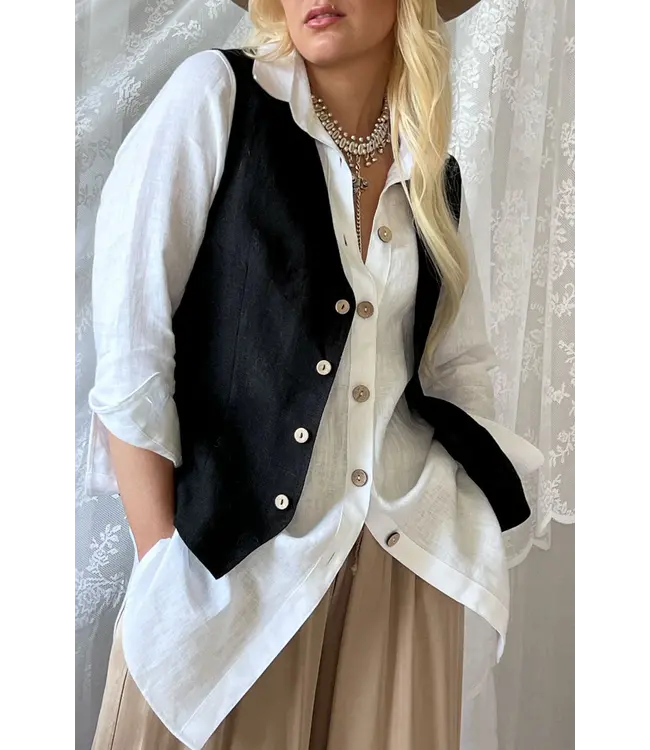 Jess linnen gilet - Zwart