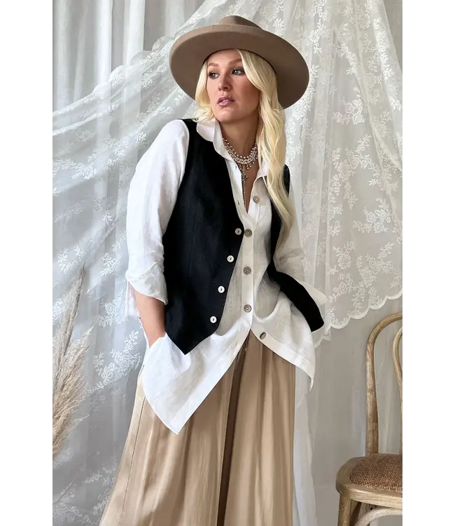 Jess linnen gilet - Zwart