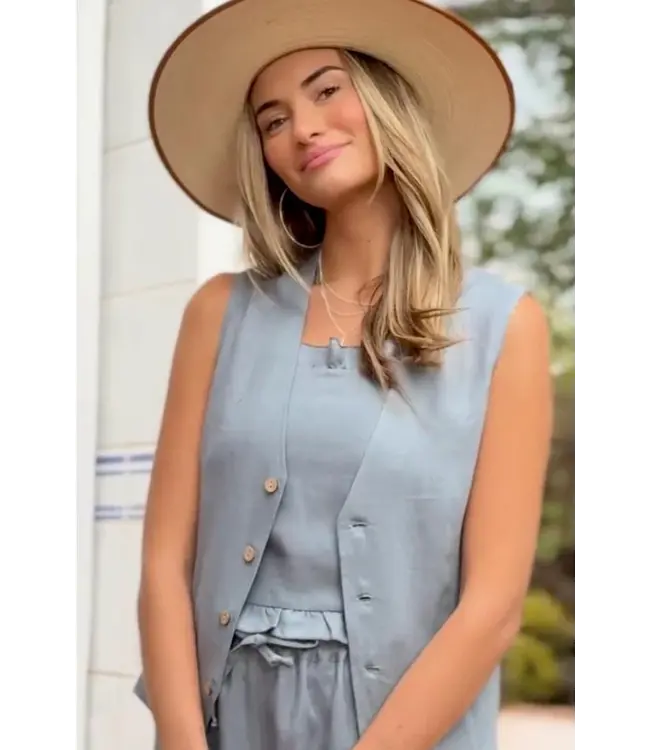 Jess linen vest - Smokey Blue