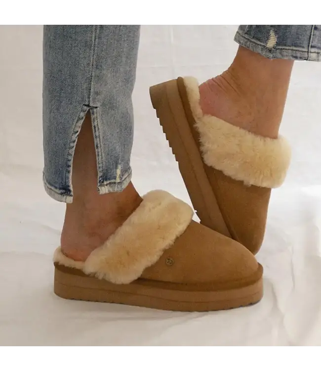 Warmbat Flurry - Dames Suede - Cognac Plateau