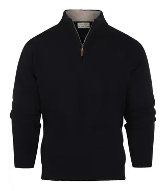 William Lockie Trui met rits lamswol - Navy