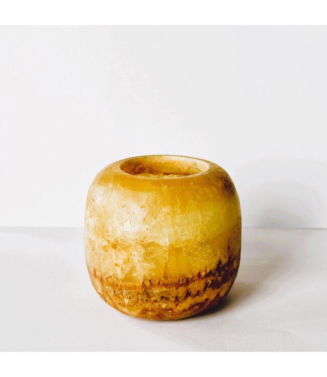 Alabaster | Ronde Waxinelichthouder - Bruin Small