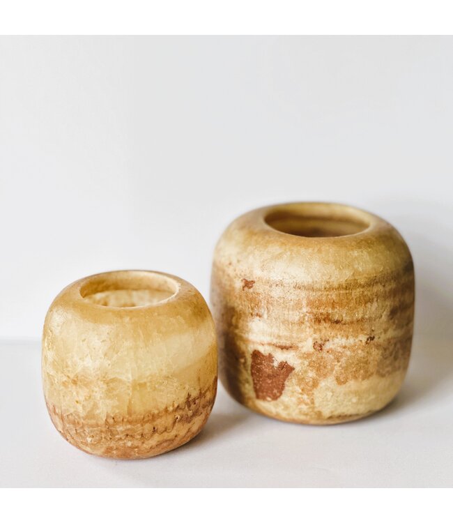 Alabaster waxinelichthouder rond - bruin M