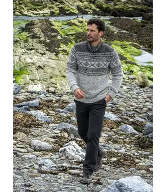 Fisherman out of Ireland Wollen heren trui met rits - Marble