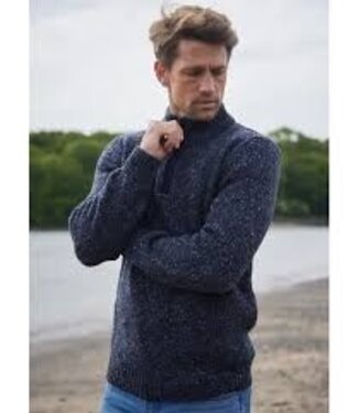 Fisherman out of Ireland Ierse heren trui - half zip - Navy Slate