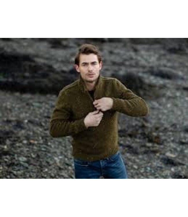 Fisherman herentrui met houtje-touwtje - Toggled Buttoned Sweater - Olive