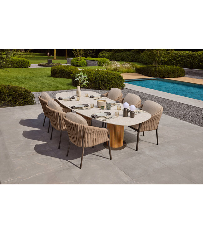 Avero dining chair - Bronze / Clouded rope / Pebble desert bouclé