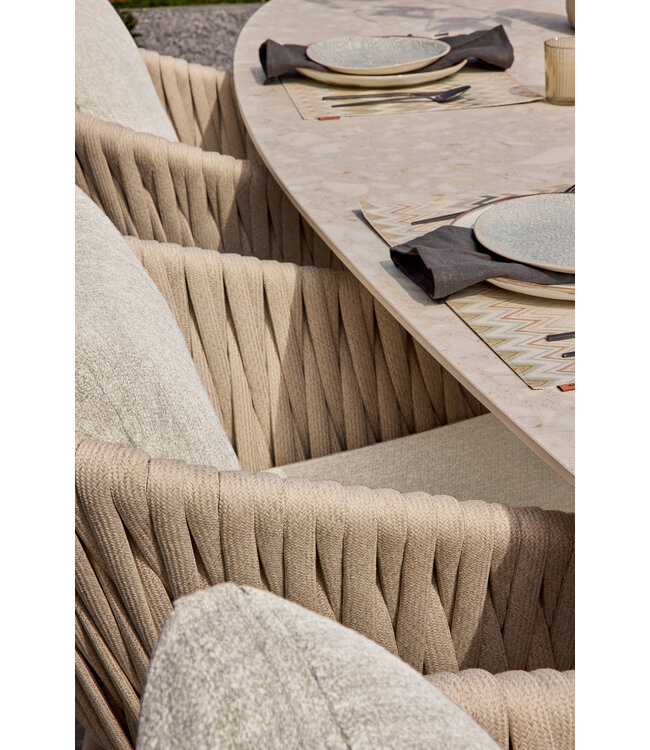 Avero dining chair - Bronze / Clouded rope / Pebble desert bouclé