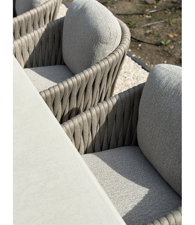 Showroommodellen Avero dining chair 4x - Bronze / Clouded rope / Pebble desert bouclé