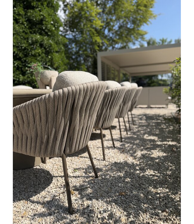 Showroommodellen Nappa Dining Chair 4x - Bronze / Clouded rope / Pebble desert bouclé