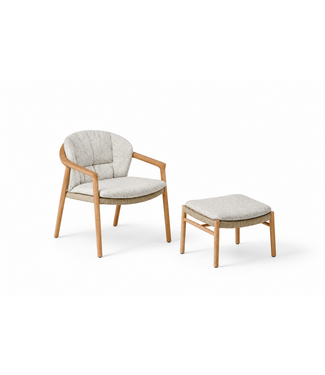 SUNS Showroommodel Pemba Lounge Chair + Hocker + kussen - Teak / Seashell Bouclé