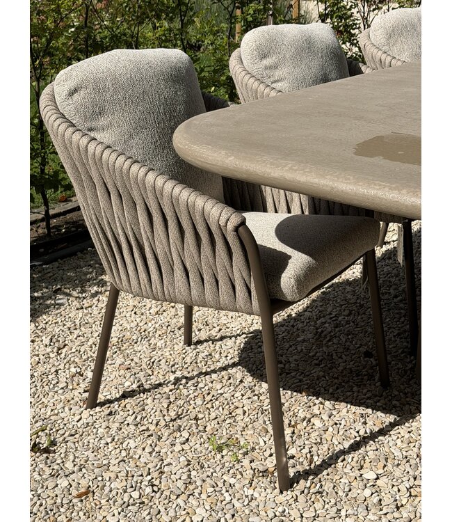 Showroommodellen Nappa Dining Chair 4x - Bronze / Clouded rope / Pebble desert bouclé