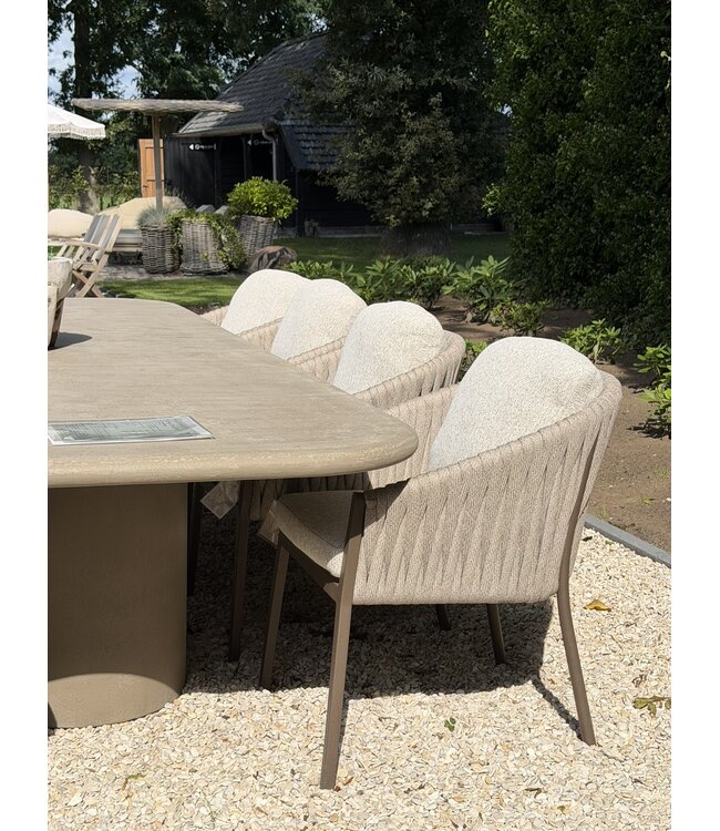 Showroommodellen Avero dining chair 4x - Bronze / Clouded rope / Pebble desert bouclé