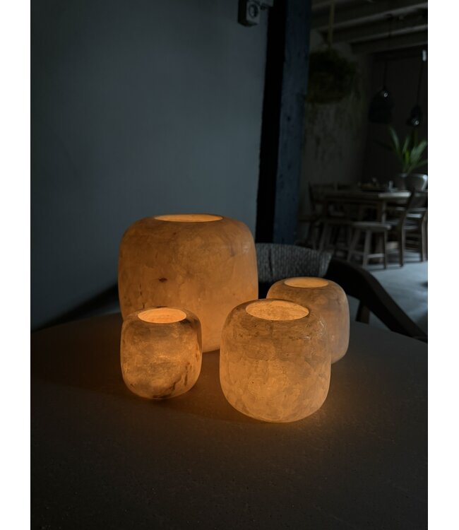 Alabaster | Ronde Waxinelichthouder - Wit Small