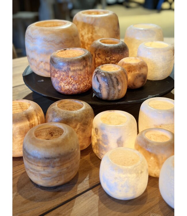 Alabaster waxinelichthouder rond - Wit Medium