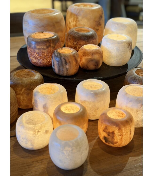 Alabaster | Ronde Waxinelichthouder - Wit Large