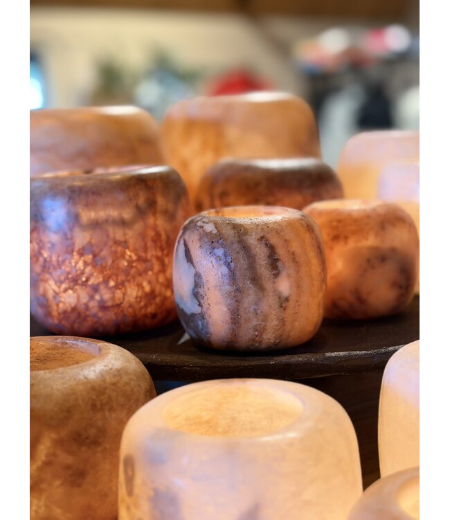 Alabaster | Ronde Waxinelichthouder - Bruin Extra Large