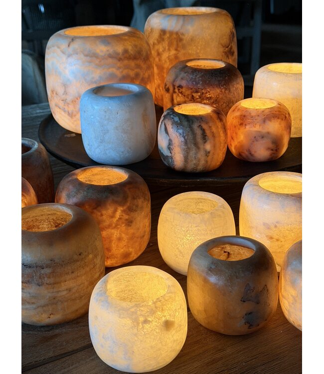 Alabaster | Ronde Waxinelichthouder - Bruin Medium