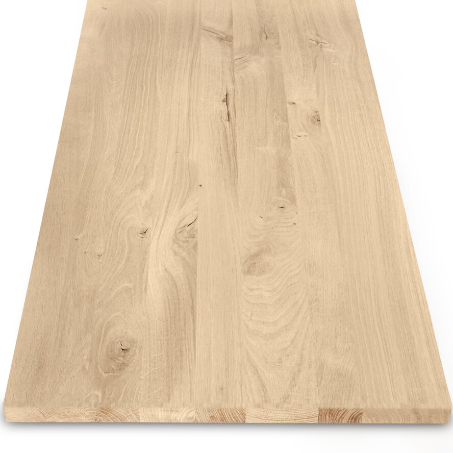 Eiken blad - op maat - rustiek eikenhout - 2 cm dik (1 laag) - Massief eiken paneel 8-12% KD - voor binnen Eiken blad - op maat - rustiek eikenhout - 2 cm dik (1 laag) - Massief eiken paneel 8-12% KD - voor binnen