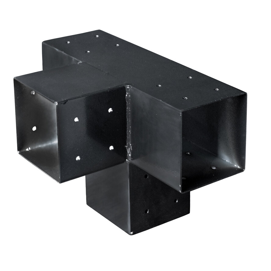 Hoekverbinding hout - T-stuk 4 balken - 120x120 of 150x150 mm - paalverbinder zwart gecoat Hoekverbinding hout - T-stuk 4 balken - 120x120 of 150x150 mm - paalverbinder zwart gecoat