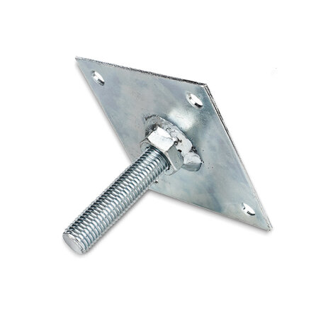 Stelplaat M16 - 10x10 cm - paaldrager hoogteverstelbaar - M16 draadeind - verzinkt