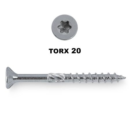 Universele houtschroeven - blauw/wit verzinkt - 4 mm - gegalvaniseerde houtvijzen - Torx 20 - deeldraad - met boorpunt - 200 stuks