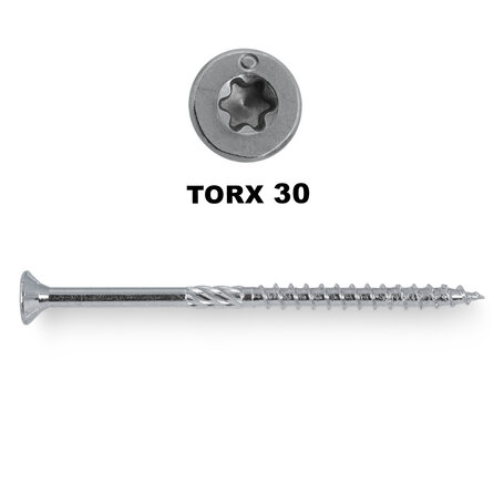 Universele houtschroeven - blauw/wit verzinkt - 6 mm - gegalvaniseerde houtvijzen - Torx 30 - deeldraad - met boorpunt - 100 stuks