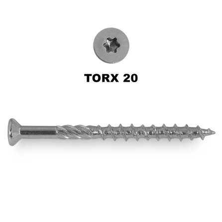 Gevelschroeven - INOX / RVS - 4 mm - potdeksel schroeven - platverzonken kop - Torx 20 - inox vijzen - deeldraad - met boorpunt - 100 stuks
