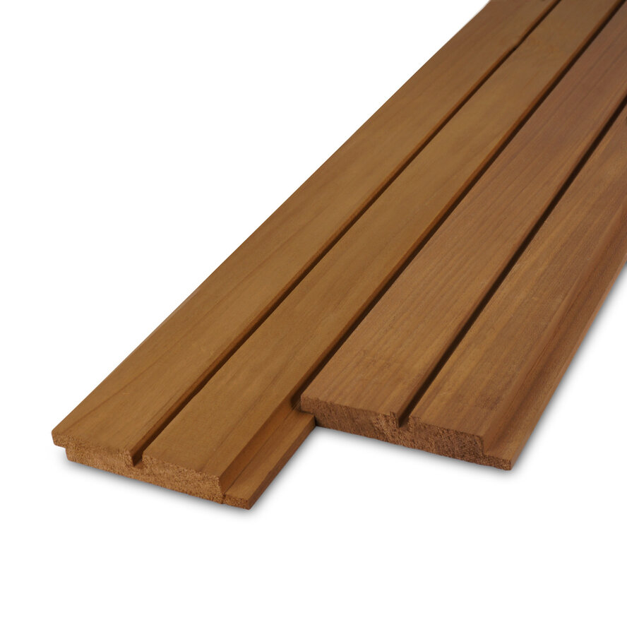Ayous thermowood dubbel blokprofiel (50/50) - 21x125 mm - geschaafd - blokprofiel dubbel - thermo ayous hout KD 8-12% Ayous thermowood dubbel blokprofiel (50/50) - 21x125 mm - geschaafd - blokprofiel dubbel - thermo ayous hout KD 8-12%