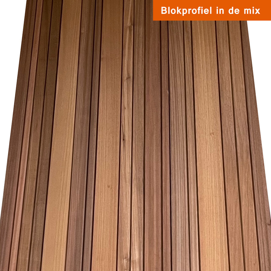 Ayous thermowood dubbel blokprofiel (50/50) - 21x125 mm - geschaafd - blokprofiel dubbel - thermo ayous hout KD 8-12% Ayous thermowood dubbel blokprofiel (50/50) - 21x125 mm - geschaafd - blokprofiel dubbel - thermo ayous hout KD 8-12%