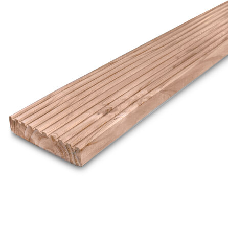 Red class wood terrasplank - 28x145 mm - geschaafd - vlonderplank gegroefd / geribbeld - geïmpregneerd red class vurenhout KD 18-20%
