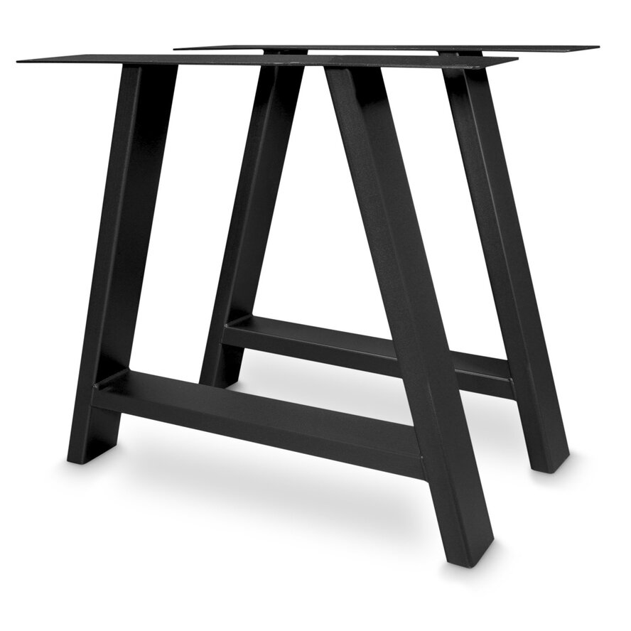 Zwarte A-poten (set) - staal / ijzer - 4x10 cm - hoogte: 72 cm - breedte (montageplaat): 78 cm - tafelpoot metaal zwart gecoat Zwarte A-poten (set) - staal / ijzer - 4x10 cm - hoogte: 72 cm - breedte (montageplaat): 78 cm - tafelpoot metaal zwart gecoat