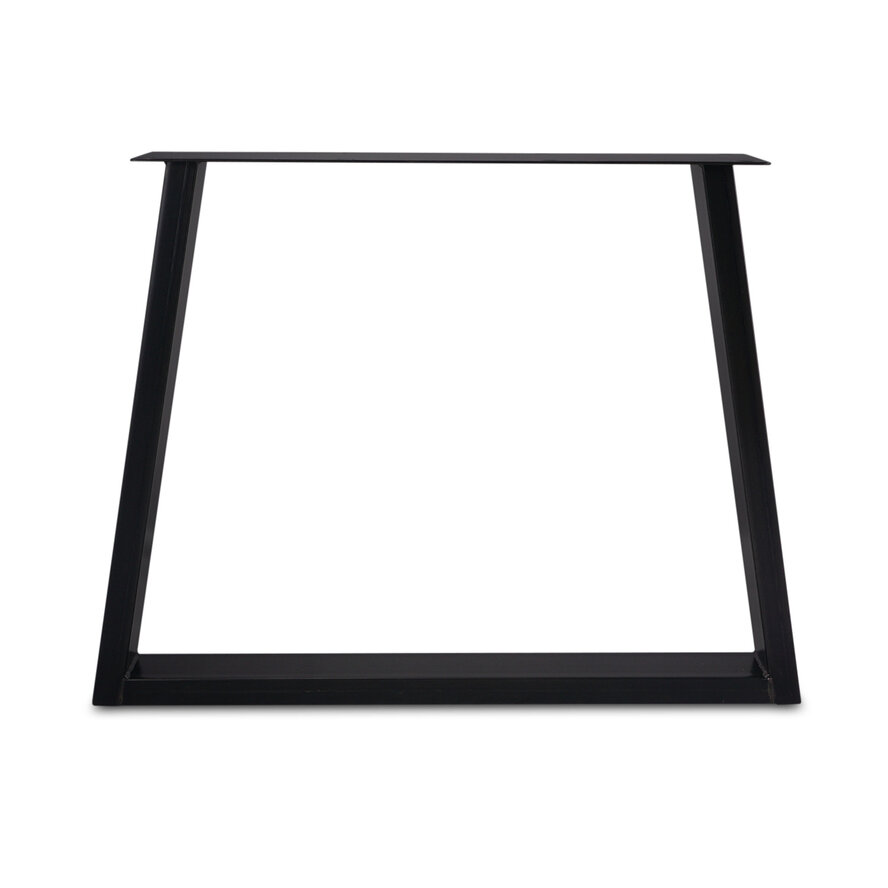 Zwarte trapezium poten (set) - staal / ijzer - 4x10 cm - hoogte: 72 cm - breedte (montageplaat): 78 cm - breedte (onderzijde): 95 cm - tafelpoot metaal zwart gecoat Zwarte trapezium poten (set) - staal / ijzer - 4x10 cm - hoogte: 72 cm - breedte (montageplaat): 78 cm - breedte (onderzijde): 95 cm - tafelpoot metaal zwart gecoat