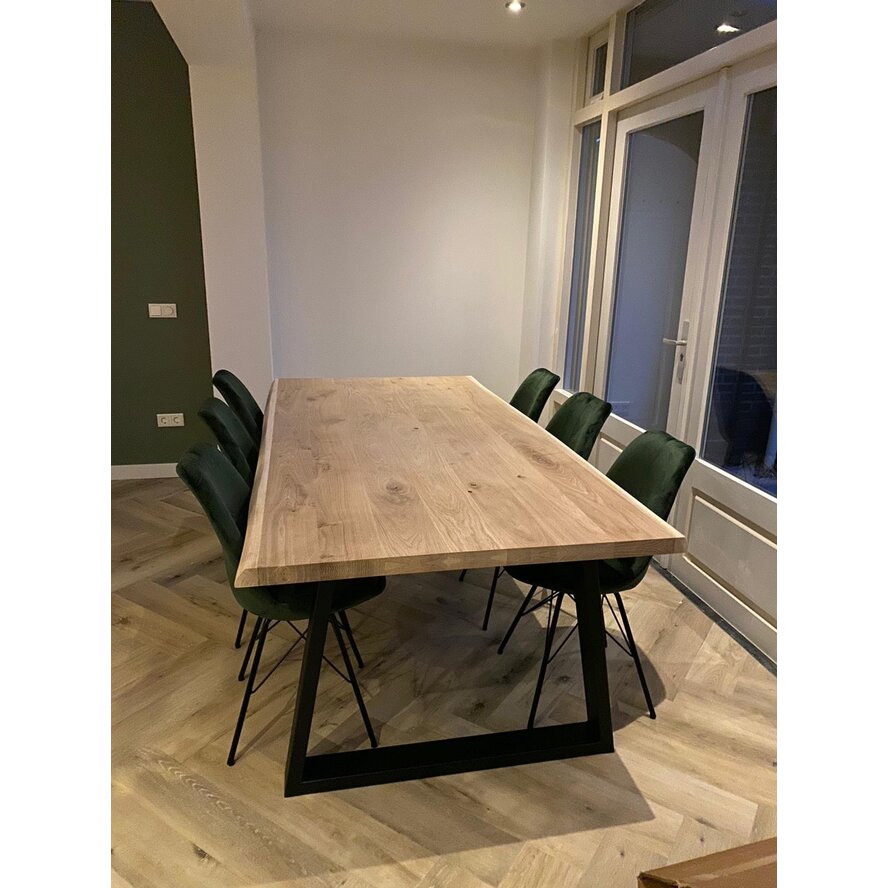 Zwarte trapezium poten (set) - staal / ijzer - 4x10 cm - hoogte: 72 cm - breedte (montageplaat): 78 cm - breedte (onderzijde): 95 cm - tafelpoot metaal zwart gecoat Zwarte trapezium poten (set) - staal / ijzer - 4x10 cm - hoogte: 72 cm - breedte (montageplaat): 78 cm - breedte (onderzijde): 95 cm - tafelpoot metaal zwart gecoat