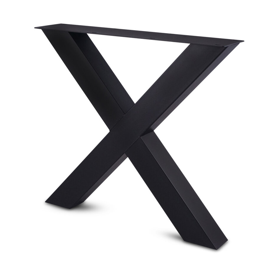 Zwarte X-poten (set) - staal / ijzer - 10x10 cm - hoogte: 72 cm - breedte (montageplaat): 78 cm - tafelpoot metaal zwart gecoat Zwarte X-poten (set) - staal / ijzer - 10x10 cm - hoogte: 72 cm - breedte (montageplaat): 78 cm - tafelpoot metaal zwart gecoat