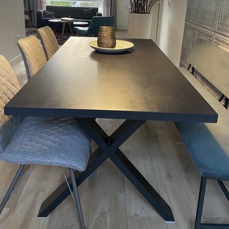 Zwarte X-poten (set) - staal / ijzer - 4x10 cm - hoogte: 72 cm - breedte (montageplaat): 78 cm - tafelpoot metaal zwart gecoat Zwarte X-poten (set) - staal / ijzer - 4x10 cm - hoogte: 72 cm - breedte (montageplaat): 78 cm - tafelpoot metaal zwart gecoat