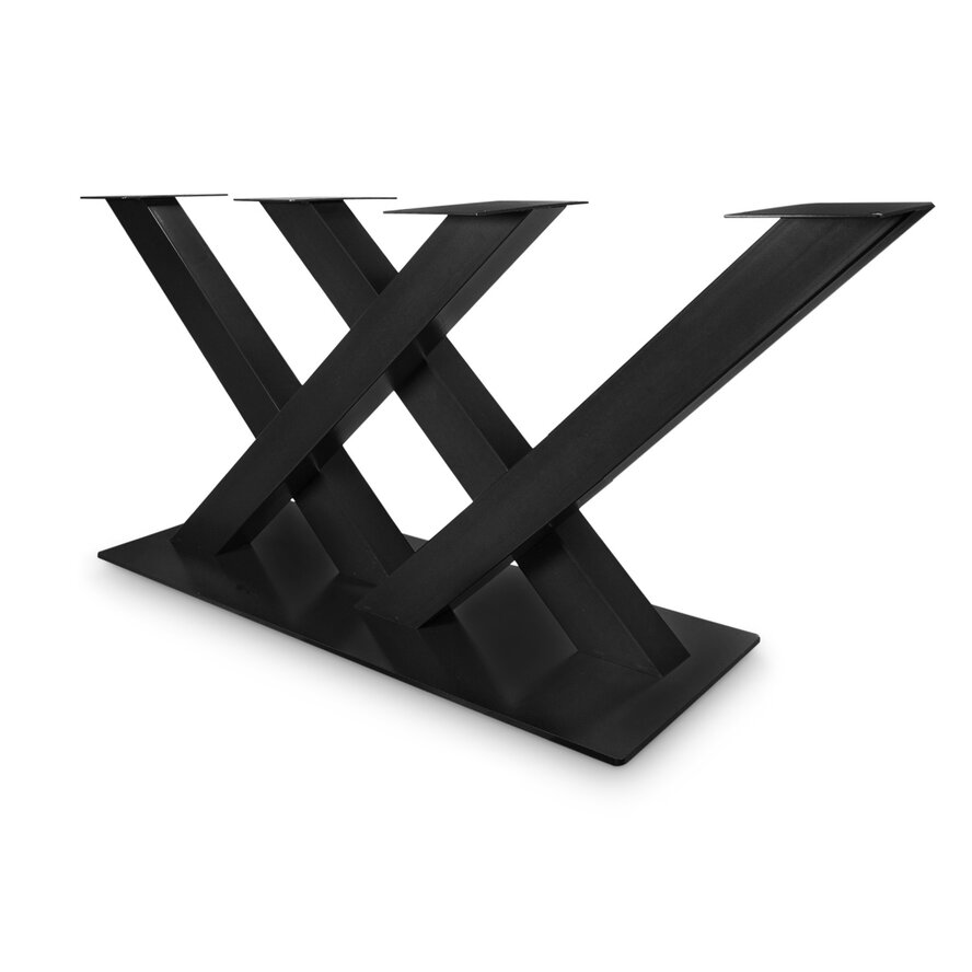 Zwart dubbel V/X tafelonderstel (3-delig) - staal / ijzer - 10x10 cm - hoogte: 72 cm - lengte: 180 cm - afmeting voetplaat: 48x118 cm - centrale tafelpoot metaal zwart gecoat Zwart dubbel V/X tafelonderstel (3-delig) - staal / ijzer - 10x10 cm - hoogte: 72 cm - lengte: 180 cm - afmeting voetplaat: 48x118 cm - centrale tafelpoot metaal zwart gecoat