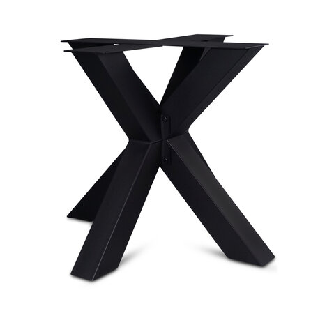 Zwart dubbele x tafelonderstel (3-delig) - staal / ijzer - 10x10 cm - afmeting: 80x80 cm (montageplaat) - hoogte: 72 cm - centrale kruispoot metaal zwart gecoat