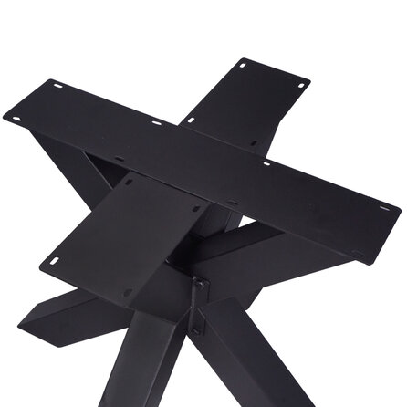 Zwart dubbele x tafelonderstel (3-delig) - staal / ijzer - 10x10 cm - afmeting: 80x80 cm (montageplaat) - hoogte: 72 cm - centrale kruispoot metaal zwart gecoat