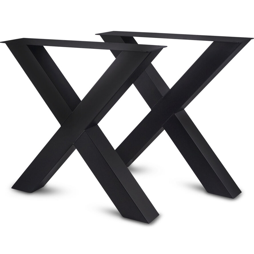 Zwarte X-poten (set) - staal / ijzer - 10x10 cm - hoogte: 72 cm - breedte (montageplaat): 78 cm - tafelpoot metaal zwart gecoat Zwarte X-poten (set) - staal / ijzer - 10x10 cm - hoogte: 72 cm - breedte (montageplaat): 78 cm - tafelpoot metaal zwart gecoat