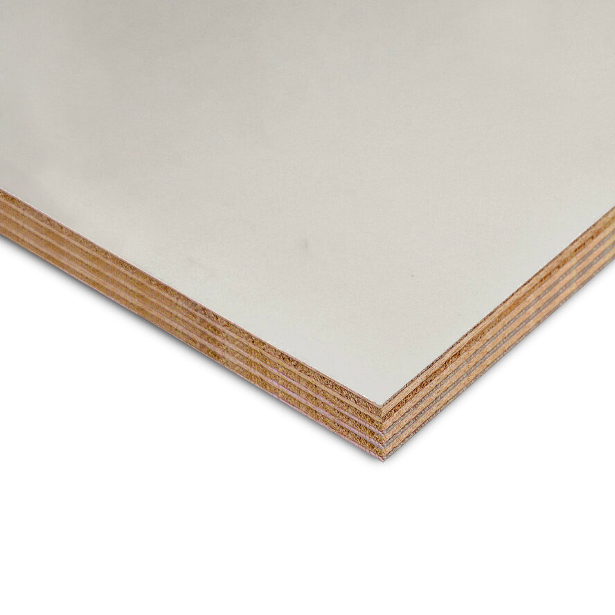 Multiplex okoume - wit / grijs - 18 mm dik - witte en grijze okoumé multiplex plaat - Paintpanel - garantieplaat 15 jaar Multiplex okoume - wit / grijs - 18 mm dik - witte en grijze okoumé multiplex plaat - Paintpanel - garantieplaat 15 jaar